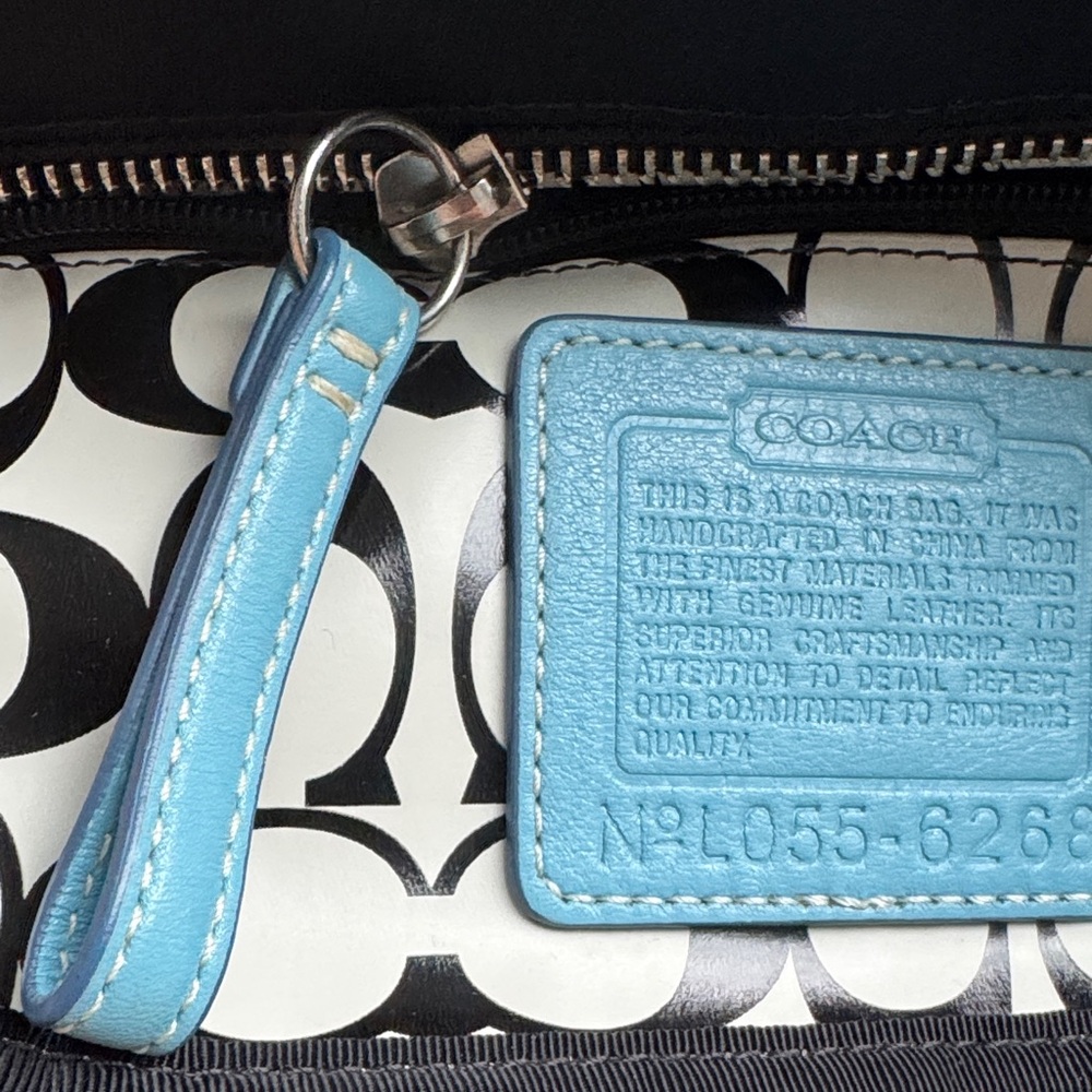Coach Black Tote with Light Blue Accents and Cream Trim - Picture 8 of 16